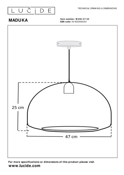 Lucide Premium MADUKA - Hanglamp - 1xE27 - Bruin - technisch